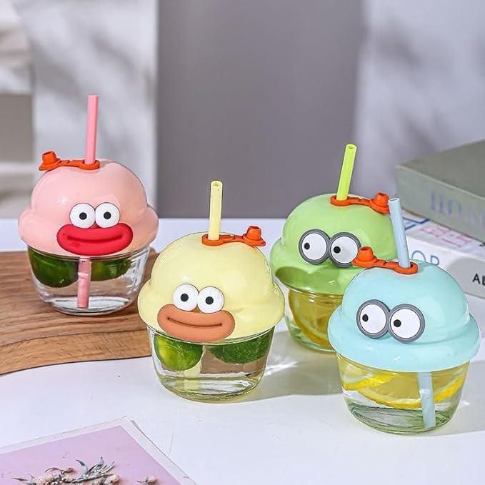 Cartoon Glass Cup – 210 ml | Thick Glass with BPA-Free Cup | Fun Kids Drinking Cup