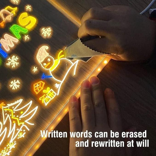 3D LED Light Glass Acrylic Writing Pad with 12 Pens | Pack of 1